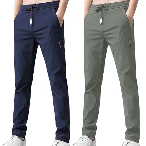XCXC 2er-Pack Hosen Herren Lang Leicht Einfarbig Loose Fit Sommerhose Männer Freizeithose 2025 Sommer Bequeme Hose Stoffhose mit Tunnelzug und Taschen von XCXC