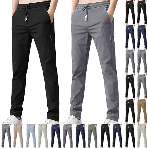 XCXC 2er-Pack Hosen Herren Lang Leicht Einfarbig Loose Fit Sommerhose Männer Freizeithose 2025 Sommer Bequeme Hose Stoffhose mit Tunnelzug und Taschen von XCXC