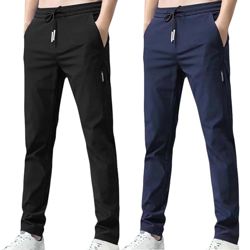 XCXC 2er-Pack Hosen Herren Lang Leicht Einfarbig Loose Fit Sommerhose Männer Freizeithose 2025 Sommer Bequeme Hose Stoffhose mit Tunnelzug und Taschen von XCXC