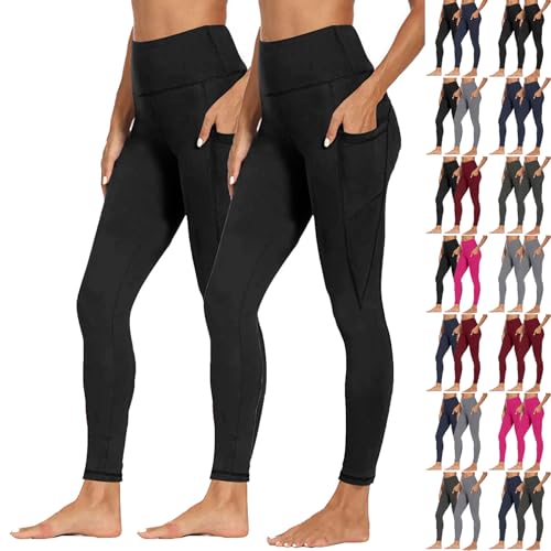 XCXC 2er-Pack Jogginghose Damen Einfarbiges Yogahose mit Taschen Frauen Bequem High Waist Hosen Leggings Sporthose Trainingshose Fitnesshose für Sport Yoga Gym von XCXC