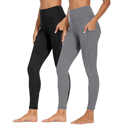 XCXC 2er-Pack Jogginghose Damen Einfarbiges Yogahose mit Taschen Frauen Bequem High Waist Hosen Leggings Sporthose Trainingshose Fitnesshose für Sport Yoga Gym von XCXC