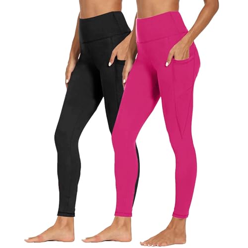 XCXC 2er-Pack Jogginghose Damen Einfarbiges Yogahose mit Taschen Frauen Bequem High Waist Hosen Leggings Sporthose Trainingshose Fitnesshose für Sport Yoga Gym von XCXC