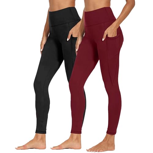 XCXC 2er-Pack Jogginghose Damen Einfarbiges Yogahose mit Taschen Frauen Bequem High Waist Hosen Leggings Sporthose Trainingshose Fitnesshose für Sport Yoga Gym von XCXC