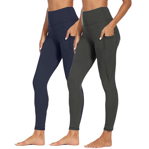 XCXC 2er-Pack Jogginghose Damen Einfarbiges Yogahose mit Taschen Frauen Bequem High Waist Hosen Leggings Sporthose Trainingshose Fitnesshose für Sport Yoga Gym von XCXC