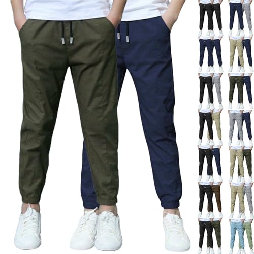 XCXC 2er-Pack Jogginghose Jungen Baumwoll-Leinen Hose Kinder Locker geschnittene Freizeithose mit Kordelzug und elastischen Bündchen Trainingshose Cargohose Miederhose Outdoorhose von XCXC