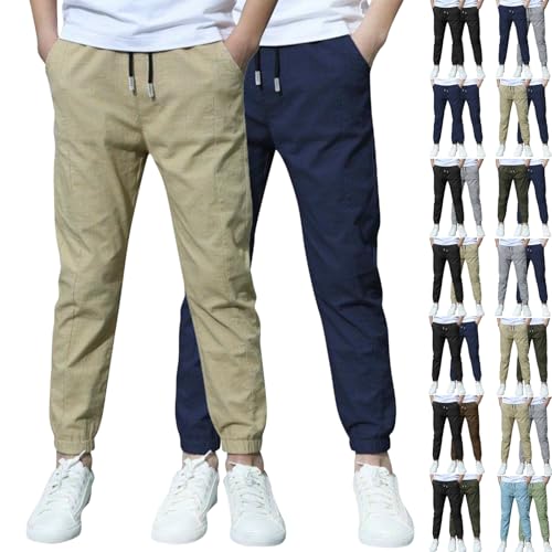 XCXC 2er-Pack Jogginghose Jungen Baumwoll-Leinen Hose Kinder Locker geschnittene Freizeithose mit Kordelzug und elastischen Bündchen Trainingshose Cargohose Miederhose Outdoorhose von XCXC