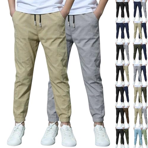 XCXC 2er-Pack Jogginghose Jungen Baumwoll-Leinen Hose Kinder Locker geschnittene Freizeithose mit Kordelzug und elastischen Bündchen Trainingshose Cargohose Miederhose Outdoorhose von XCXC