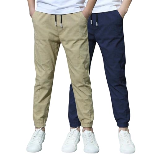 XCXC 2er-Pack Jogginghose Jungen Baumwoll-Leinen Hose Kinder Locker geschnittene Freizeithose mit Kordelzug und elastischen Bündchen Trainingshose Cargohose Miederhose Outdoor Hose XCXC 2er-Pack Jogginghose Jungen Baumwoll-Leinen Hose Kinder Locker geschnittene Freizeithose mit Kordelzug und elastischen Bündchen Trainingshose Cargohose Miederhose Outdoor Hose von XCXC