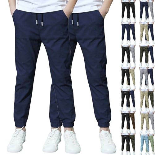 XCXC 2er-Pack Jogginghose Jungen Baumwoll-Leinen Hose Kinder Locker geschnittene Freizeithose mit Kordelzug und elastischen Bündchen Trainingshose Cargohose Miederhose Outdoorhose von XCXC