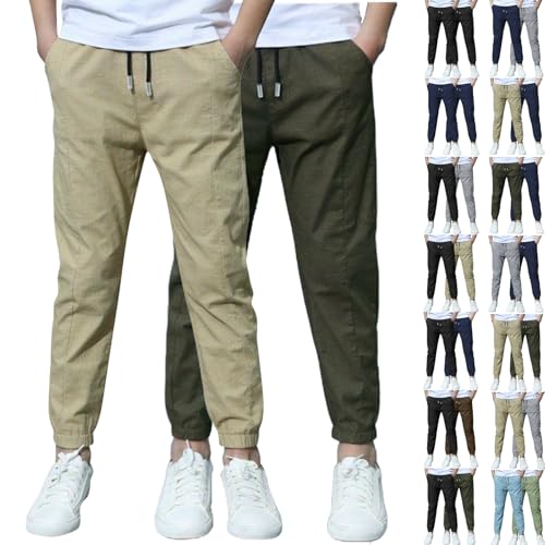 XCXC 2er-Pack Jogginghose Jungen Baumwoll-Leinen Hose Kinder Locker geschnittene Freizeithose mit Kordelzug und elastischen Bündchen Trainingshose Cargohose Miederhose Outdoorhose von XCXC