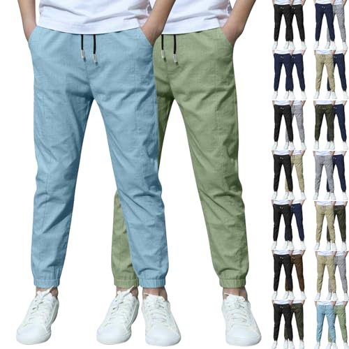 XCXC 2er-Pack Jogginghose Jungen Baumwoll-Leinen Hose Kinder Locker geschnittene Freizeithose mit Kordelzug und elastischen Bündchen Trainingshose Cargohose Miederhose Outdoorhose von XCXC