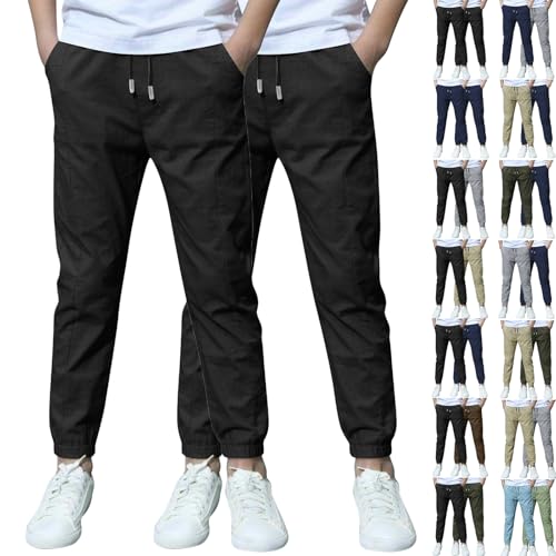 XCXC 2er-Pack Jogginghose Jungen Baumwoll-Leinen Hose Kinder Locker geschnittene Freizeithose mit Kordelzug und elastischen Bündchen Trainingshose Cargohose Miederhose Outdoorhose von XCXC