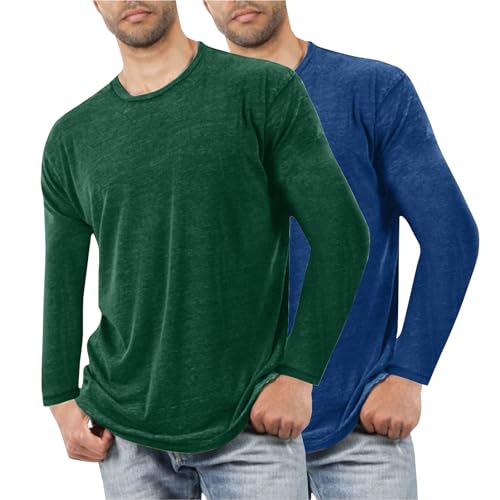 XCXC 2er-Pack Langarmshirt Herren Nachthemd Einfarbig Rundhals Longsleeve Schlafshirt Männer Lässig Loose Fit Langärmeliges T-Shirt Hemd von XCXC