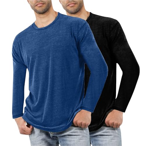 XCXC 2er-Pack Langarmshirt Herren Nachthemd Einfarbig Rundhals Longsleeve Schlafshirt Männer Lässig Loose Fit Langärmeliges T-Shirt Hemd von XCXC
