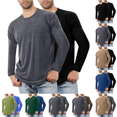 XCXC 2er-Pack Langarmshirt Herren Nachthemd Einfarbig Rundhals Longsleeve Schlafshirt Männer Lässig Loose Fit Langärmeliges T-Shirt Hemd von XCXC