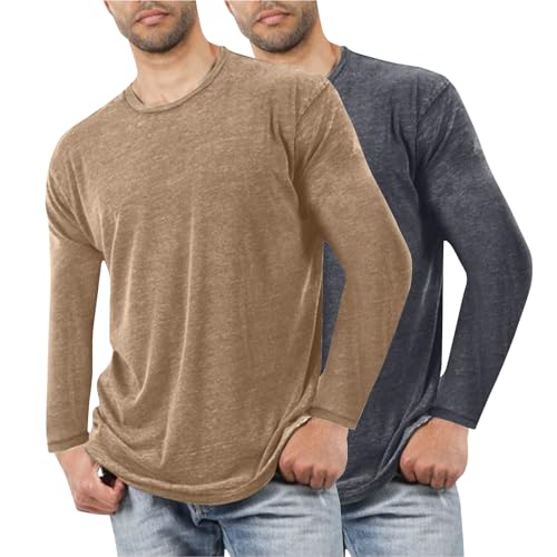 XCXC 2er-Pack Langarmshirt Herren Nachthemd Einfarbig Rundhals Longsleeve Schlafshirt Männer Lässig Loose Fit Langärmeliges T-Shirt Hemd von XCXC