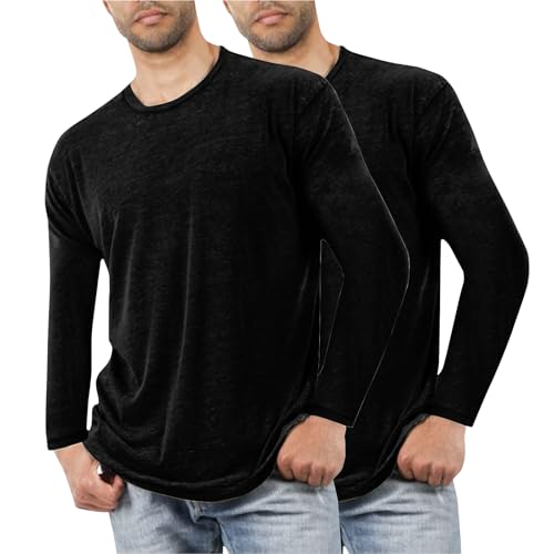 XCXC 2er-Pack Langarmshirt Herren Nachthemd Einfarbig Rundhals Longsleeve Schlafshirt Männer Lässig Loose Fit Langärmeliges T-Shirt Hemd von XCXC