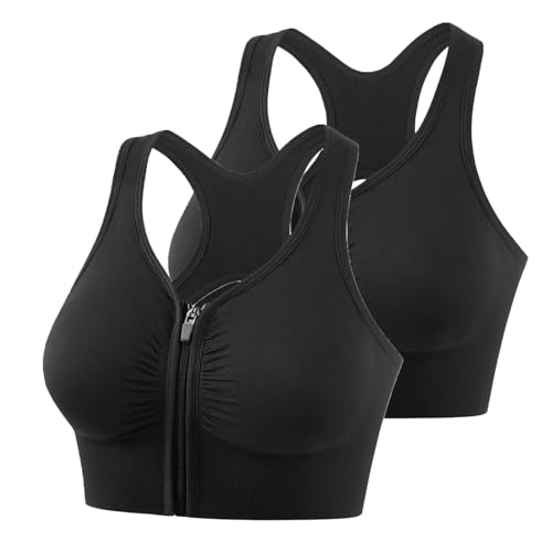 XCXC 2er Pack Sport BH Damen ohne Bügel Frauen Yoga BH Vorne zum Schließen Damen Sport-BH mit Reißverschluss und Kreuzrücken-Design für Yoga Outdoor Laufen und Fitness XCXC 2er Pack Sport BH Damen ohne Bügel Frauen Yoga BH Vorne zum Schließen Damen Sport-BH mit Reißverschluss und Kreuzrücken-Design für Yoga Outdoor Laufen und Fitness von XCXC