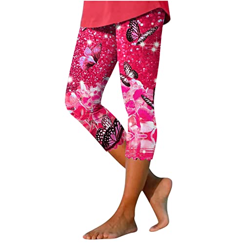 XCXC 3/4 Sporthose Damen High Waist Leggings Capri Blickdicht Yogahosen Bunte Blumen Jogginghose mit Taschen Laufhose Baumwolle Vintage Freizeithosejeans Damen high Waist von XCXC