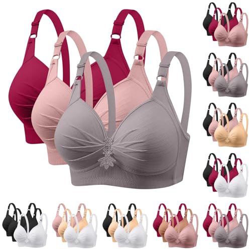 XCXC 3er Pack BHS Damen Ohne Bügel Push Up BH Set Frauen Grosse Grössen Klassische BH mit verstellbarem Weich Atmungsaktiver Bequem BHS Set Bustier für Alltag Fitness Outdoor von XCXC