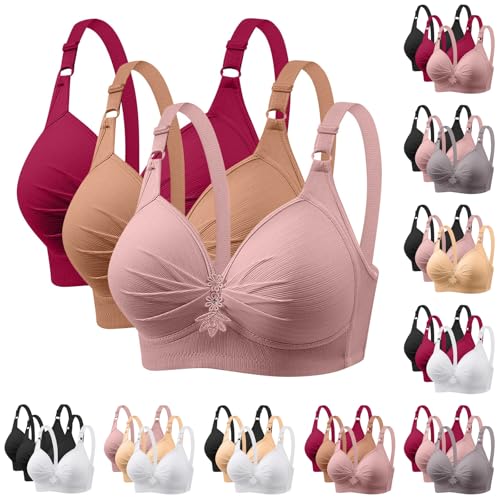 XCXC 3er Pack BHS Damen Ohne Bügel Push Up BH Set Frauen Grosse Grössen Klassische BH mit verstellbarem Weich Atmungsaktiver Bequem BHS Set Bustier für Alltag Fitness Outdoor von XCXC