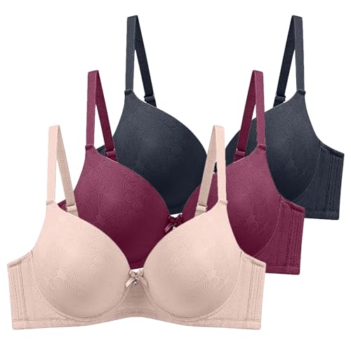 XCXC 3er Pack Damen BHS mit Bügel Frauen Spitzen-BH Leicht Perfekte Passform Klassische Anti-Sagging BH Set mit Verstellbaren Trägern für Alltag und Freizeit von XCXC