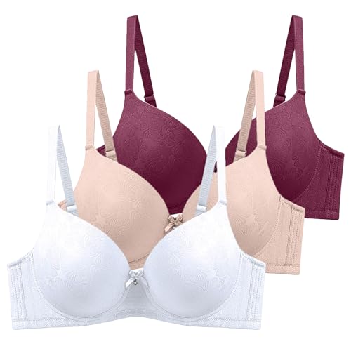 XCXC 3er Pack Damen BHS mit Bügel Frauen Spitzen-BH Leicht Perfekte Passform Klassische Anti-Sagging BH Set mit Verstellbaren Trägern für Alltag und Freizeit von XCXC