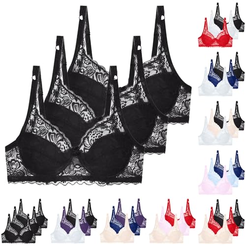 XCXC 3er-Pack Damen BH ohne Bügel Push Up Spitzen-BH Frauen Weich Bequemer Sexy Klassische BHS mit verstellbarem Träger Women Bra Set für Alltag von XCXC