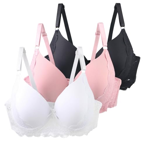 XCXC 3er Pack Damen BHS mit Bügel 85–115 B/C Große Größen Push-Up Spitzen-BH mit Verstellbaren Trägern Leicht Atmungsaktiv Komfort Unterwäsche für Alltag und Freizeit von XCXC