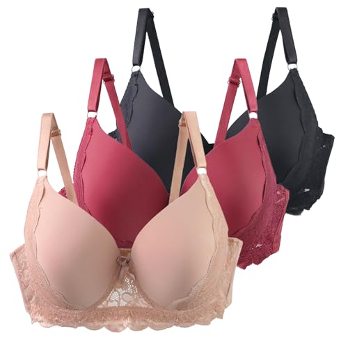 XCXC 3er Pack Damen BHS mit Bügel 85–115 B/C Große Größen Push-Up Spitzen-BH mit Verstellbaren Trägern Leicht Atmungsaktiv Komfort Unterwäsche für Alltag und Freizeit von XCXC
