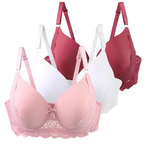 XCXC 3er Pack Damen BHS mit Bügel 85–115 B/C Große Größen Push-Up Spitzen-BH mit Verstellbaren Trägern Leicht Atmungsaktiv Komfort Unterwäsche für Alltag und Freizeit von XCXC