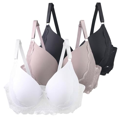 XCXC 3er Pack Damen BHS mit Bügel 85–115 B/C Große Größen Push-Up Spitzen-BH mit Verstellbaren Trägern Leicht Atmungsaktiv Komfort Unterwäsche für Alltag und Freizeit von XCXC