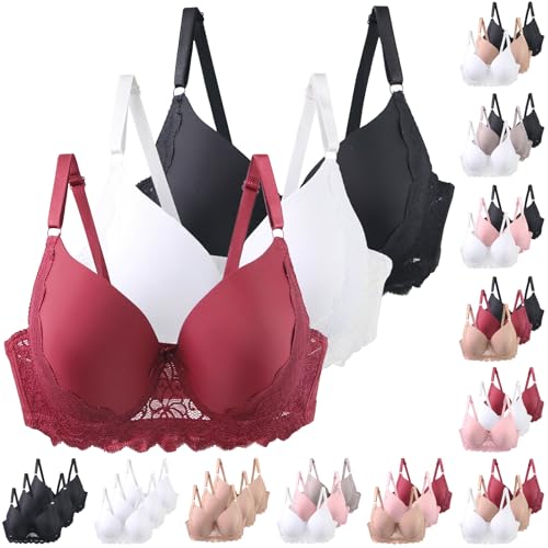 XCXC 3er Pack Damen BHS mit Bügel 85–115 B/C Große Größen Push-Up Spitzen-BH mit Verstellbaren Trägern Leicht Atmungsaktiv Komfort Unterwäsche für Alltag und Freizeit von XCXC