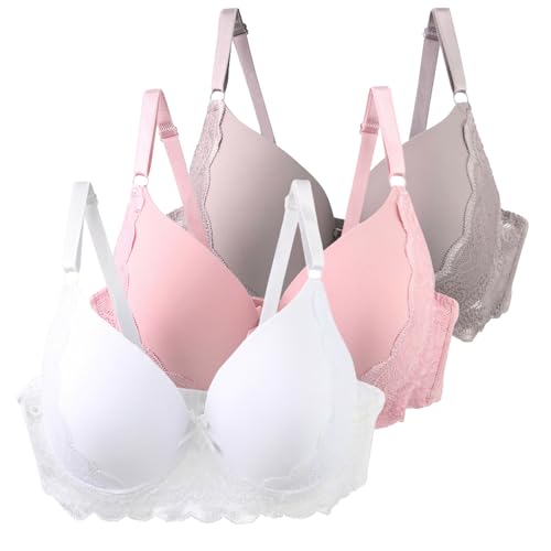 XCXC 3er Pack Damen BHS mit Bügel 85–115 B/C Große Größen Push-Up Spitzen-BH mit Verstellbaren Trägern Leicht Atmungsaktiv Komfort Unterwäsche für Alltag und Freizeit von XCXC