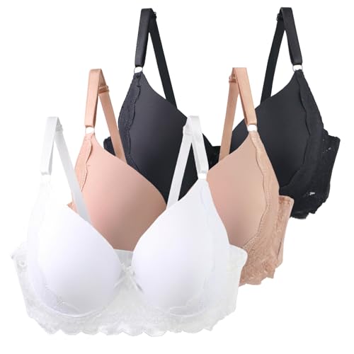 XCXC 3er Pack Damen BHS mit Bügel 85–115 B/C Große Größen Push-Up Spitzen-BH mit Verstellbaren Trägern Leicht Atmungsaktiv Komfort Unterwäsche für Alltag und Freizeit von XCXC