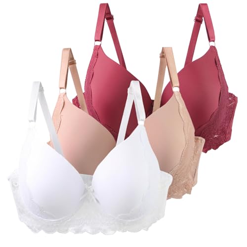 XCXC 3er Pack Damen BHS mit Bügel 85–115 B/C Große Größen Push-Up Spitzen-BH mit Verstellbaren Trägern Leicht Atmungsaktiv Komfort Unterwäsche für Alltag und Freizeit von XCXC