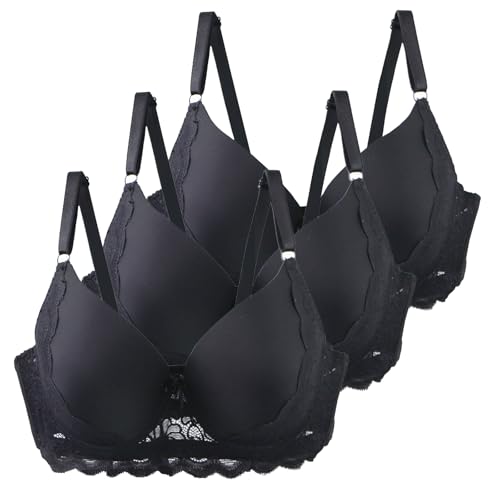 XCXC 3er Pack Damen BHS mit Bügel 85–115 B/C Große Größen Push-Up Spitzen-BH mit Verstellbaren Trägern Leicht Atmungsaktiv Komfort Unterwäsche für Alltag und Freizeit von XCXC