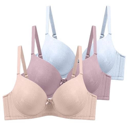 XCXC 3er Pack Damen BHS mit Bügel Frauen Spitzen-BH Leicht Perfekte Passform Klassische Anti-Sagging BH Set mit Verstellbaren Trägern für Alltag und Freizeit von XCXC