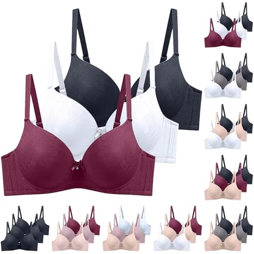 XCXC 3er Pack Damen BHS mit Bügel Frauen Spitzen-BH Leicht Perfekte Passform Klassische Anti-Sagging BH Set mit Verstellbaren Trägern für Alltag und Freizeit von XCXC