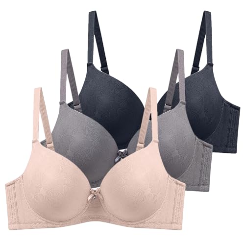 XCXC 3er Pack Damen BHS mit Bügel Frauen Spitzen-BH Leicht Perfekte Passform Klassische Anti-Sagging BH Set mit Verstellbaren Trägern für Alltag und Freizeit von XCXC