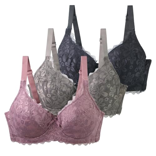 XCXC 3er Pack Damen BHS mit Bügel Große Größen Spitzen-BH Frauen Push-Up BH mit verstellbaren Trägern, Atmungsaktiv, Elegantes Komfortabel Klassische-BH für Alltag und Freizeit (75-110 B/C/D/E) von XCXC