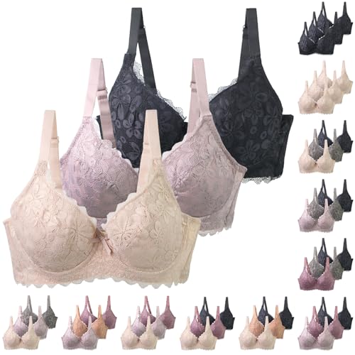 XCXC 3er Pack Damen BHS mit Bügel Große Größen Spitzen-BH Frauen Push-Up BH mit verstellbaren Trägern, Atmungsaktiv, Elegantes Komfortabel Klassische-BH für Alltag und Freizeit (75-110 B/C/D/E) von XCXC