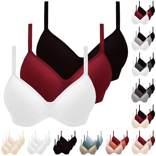 XCXC 3er-Pack Damen BHS mit Bügel Push-Up Soft BH Frauen Bequemer Bügelloser Klassische-BH mit Verstellbaren Trägern Perfekte Passform Bra Set für Alltag und Freizeit von XCXC