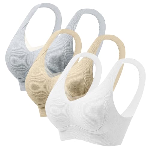 XCXC 3er Pack Damen BHS ohne Bügel mit Push-Up Effekt und seitlichem Halt Frauen Unsichtbarer Soft Sports BH mit Breiten Trägern und Rückverschluss für Herbst Winter Alltag von XCXC