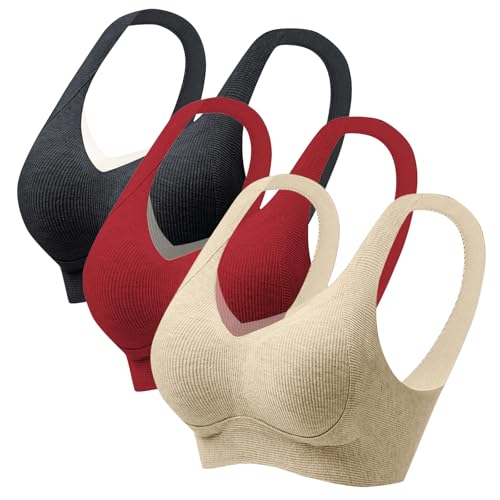 XCXC 3er Pack Damen BHS ohne Bügel mit Push-Up Effekt und seitlichem Halt Frauen Unsichtbarer Soft Sports BH mit Breiten Trägern und Rückverschluss für Herbst Winter Alltag von XCXC