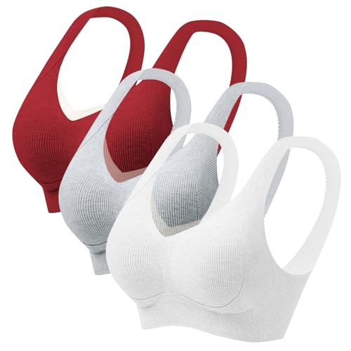 XCXC 3er Pack Damen BHS ohne Bügel mit Push-Up Effekt und seitlichem Halt Frauen Unsichtbarer Soft Sports BH mit Breiten Trägern und Rückverschluss für Herbst Winter Alltag von XCXC