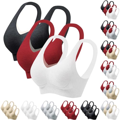 XCXC 3er Pack Damen BHS ohne Bügel mit Push-Up Effekt und seitlichem Halt Frauen Unsichtbarer Soft Sports BH mit Breiten Trägern und Rückverschluss für Herbst Winter Alltag von XCXC