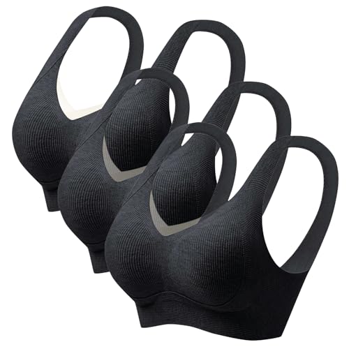 XCXC 3er Pack Damen BHS ohne Bügel mit Push-Up Effekt und seitlichem Halt Frauen Unsichtbarer Soft Sports BH mit Breiten Trägern und Rückverschluss für Herbst Winter Alltag von XCXC