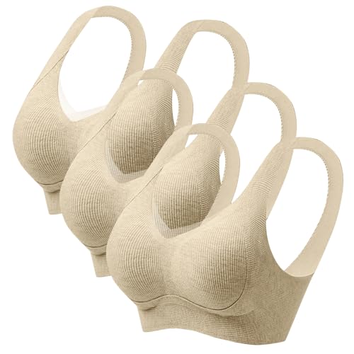 XCXC 3er Pack Damen BHS ohne Bügel mit Push-Up Effekt und seitlichem Halt Frauen Unsichtbarer Soft Sports BH mit Breiten Trägern und Rückverschluss für Herbst Winter Alltag von XCXC