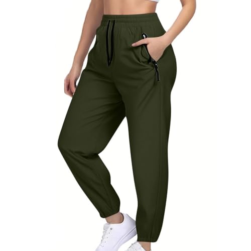 XCXC Damen Jogginghose mit Reißverschluss-Taschen und Kordelzug Frauen Leichte Atmungsaktive Hose Sporthose Jogginghose Trainingshose für Alltag Fitness Laufen Yoga von XCXC